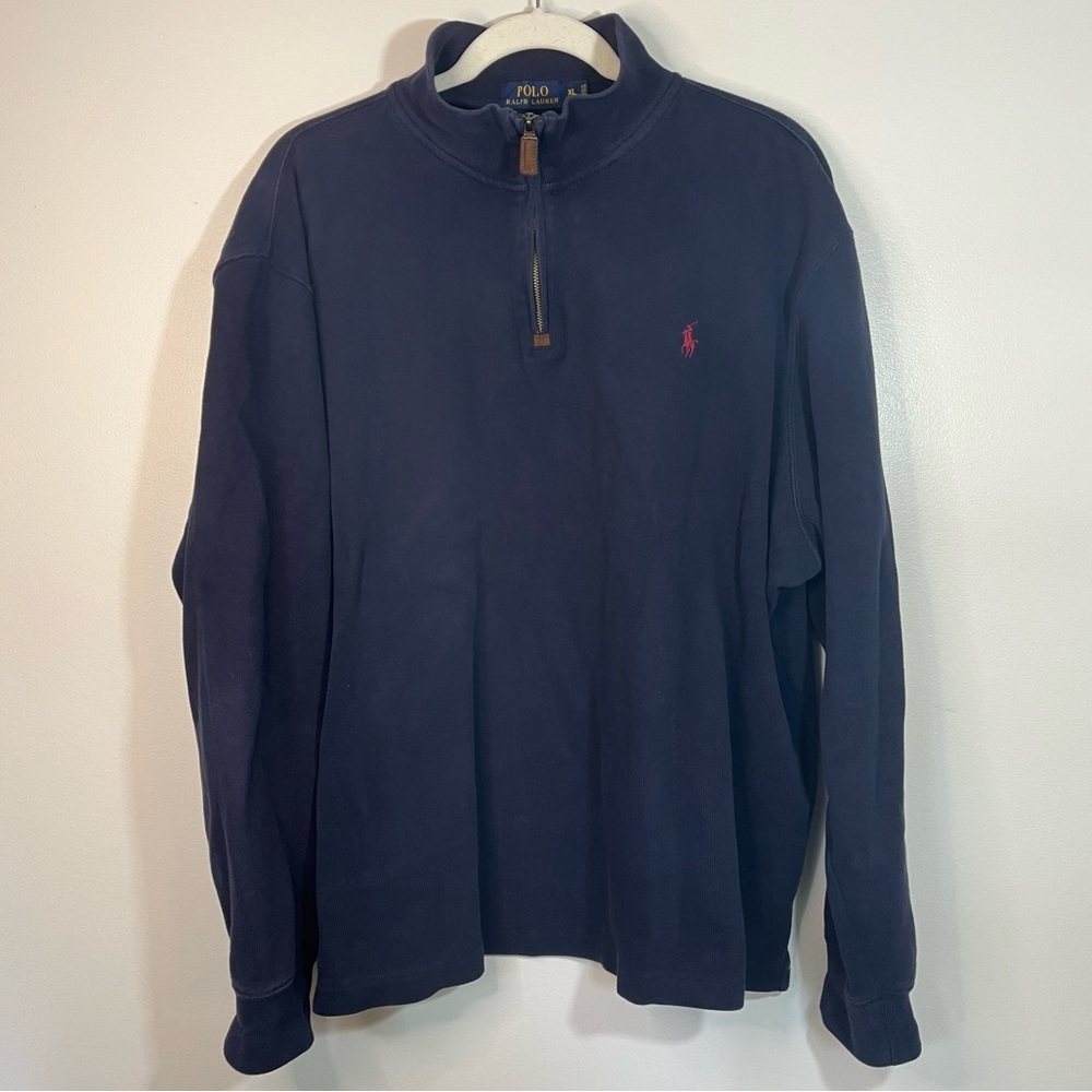 Polo Ralph Lauren Navy Blue Cotton Quarter Zip Pullover Sweater Size XL